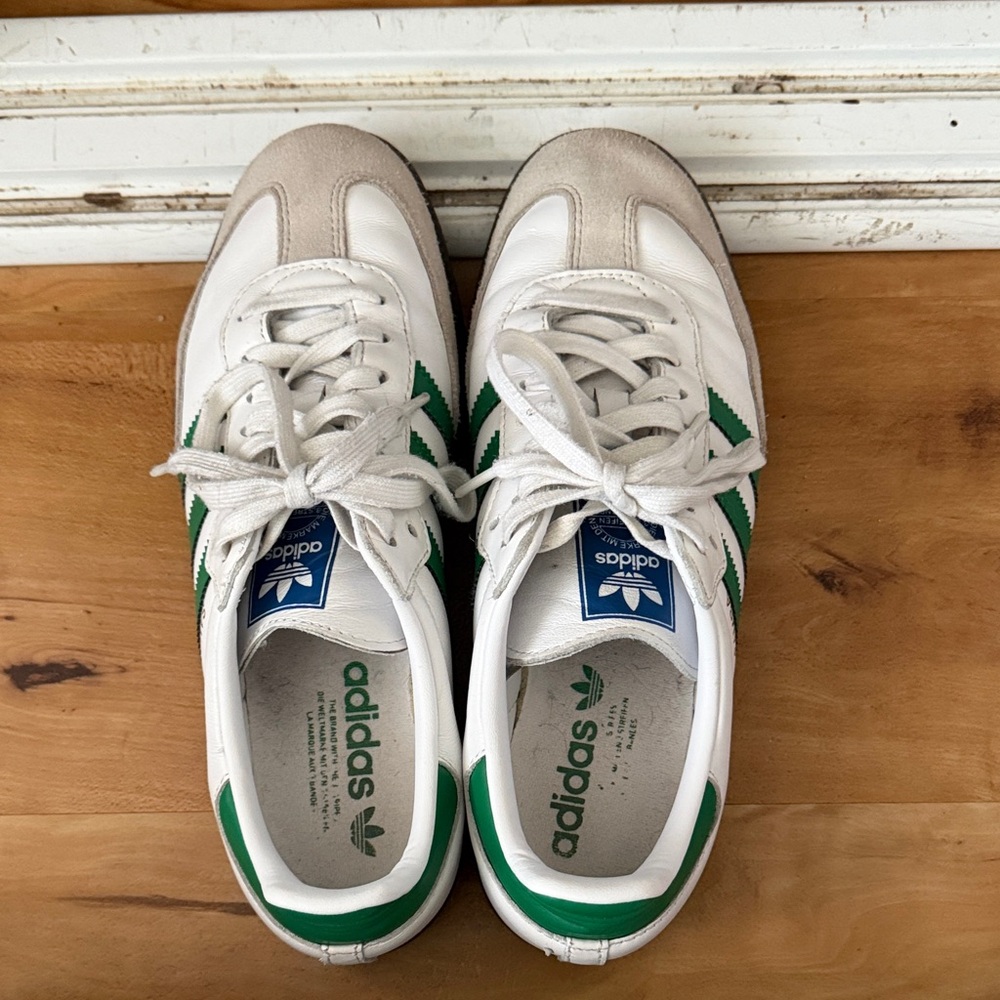 Adidas Men's White and Green Samba